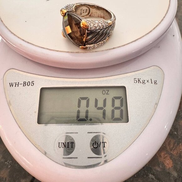 David Yurman Smoky Quartz Statement Ring in Sterling Silver, Gold and Diamonds - Picture 7 of 8